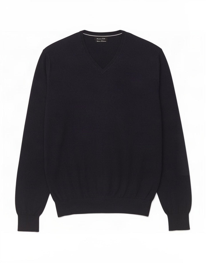 Suéter masculino Massimo Dutti com decote em V médio algodão azul marinho