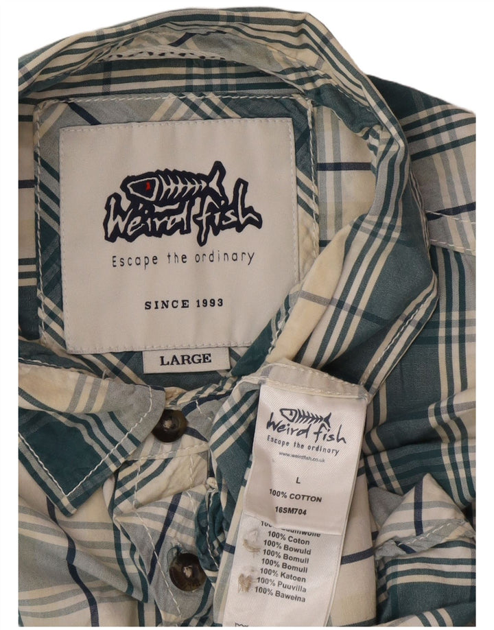 Camisa masculina de manga curta Weird Fish, algodão xadrez verde grande
