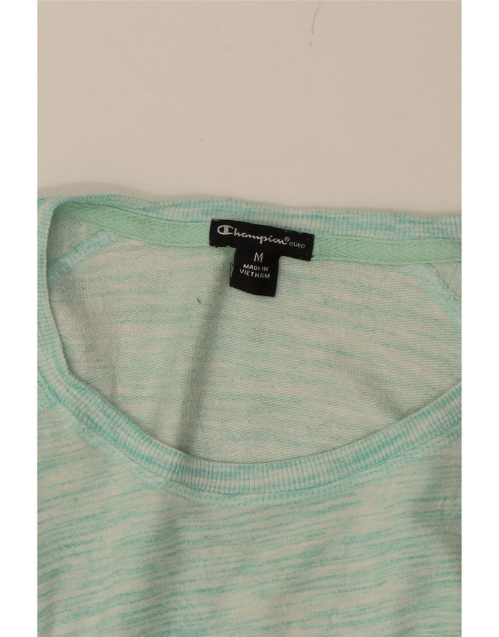 CHAMPION Womens Sweatshirt Jumper UK 14 Medium Turquoise Flecked Viscose Vintage Champion and Second-Hand Champion from Messina Hembry 