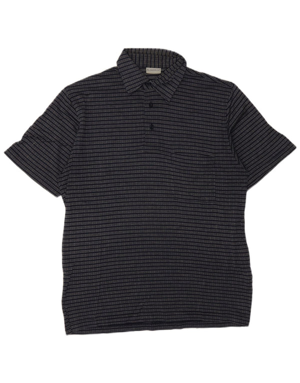 Camisa polo masculina vintage IT 48 algodão listrado azul marinho médio