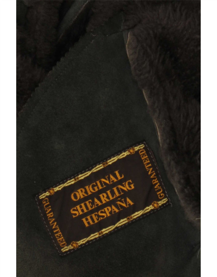 Casaco feminino vintage de shearling UK 14 cinza médio