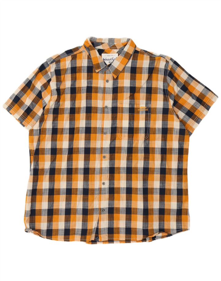 Camisa masculina de manga curta Weird Fish 2XL algodão guingão laranja