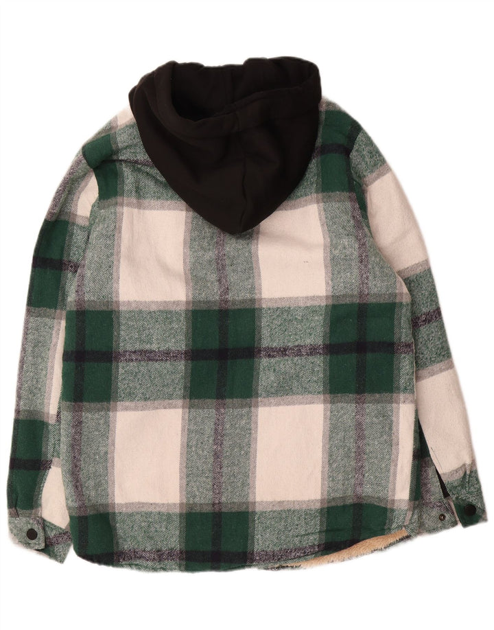 Jaqueta utilitária Sherpa masculina vintage com capuz poliéster verde pequeno Reino Unido 36