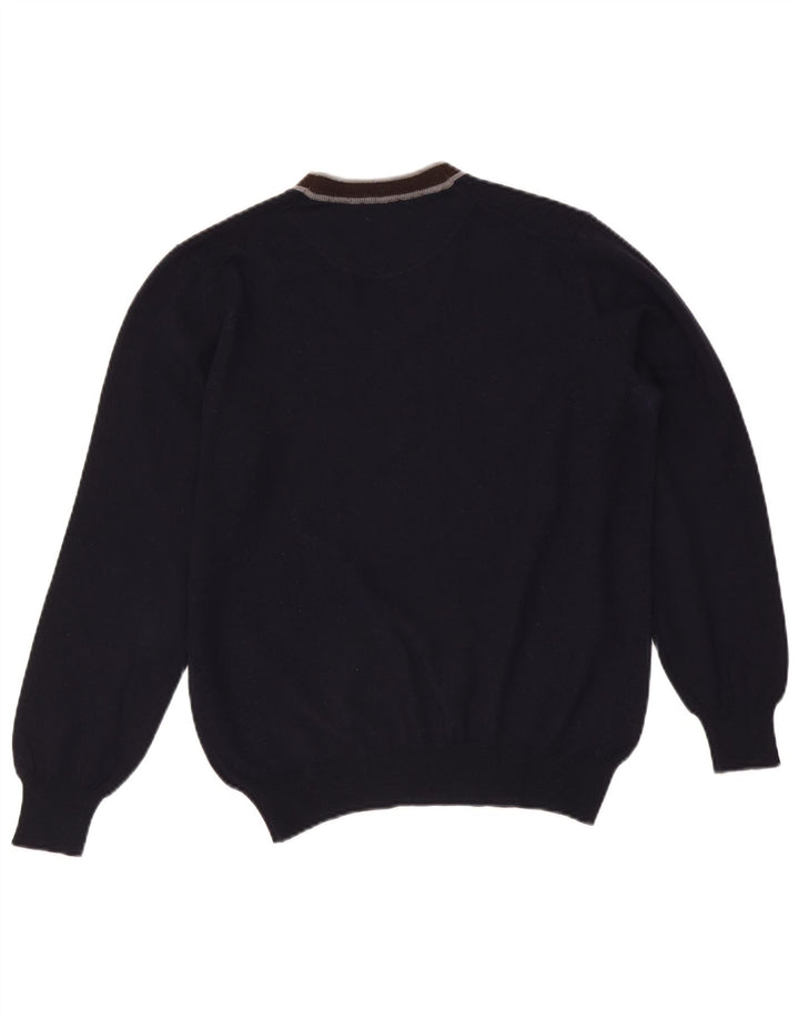 Suéter masculino Fay com decote em V médio azul marinho colorblock lã virgem