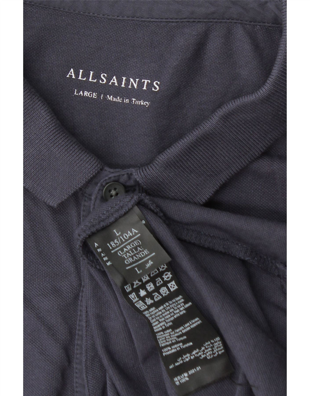 Camisa polo masculina ALL SAINTS grande algodão azul marinho