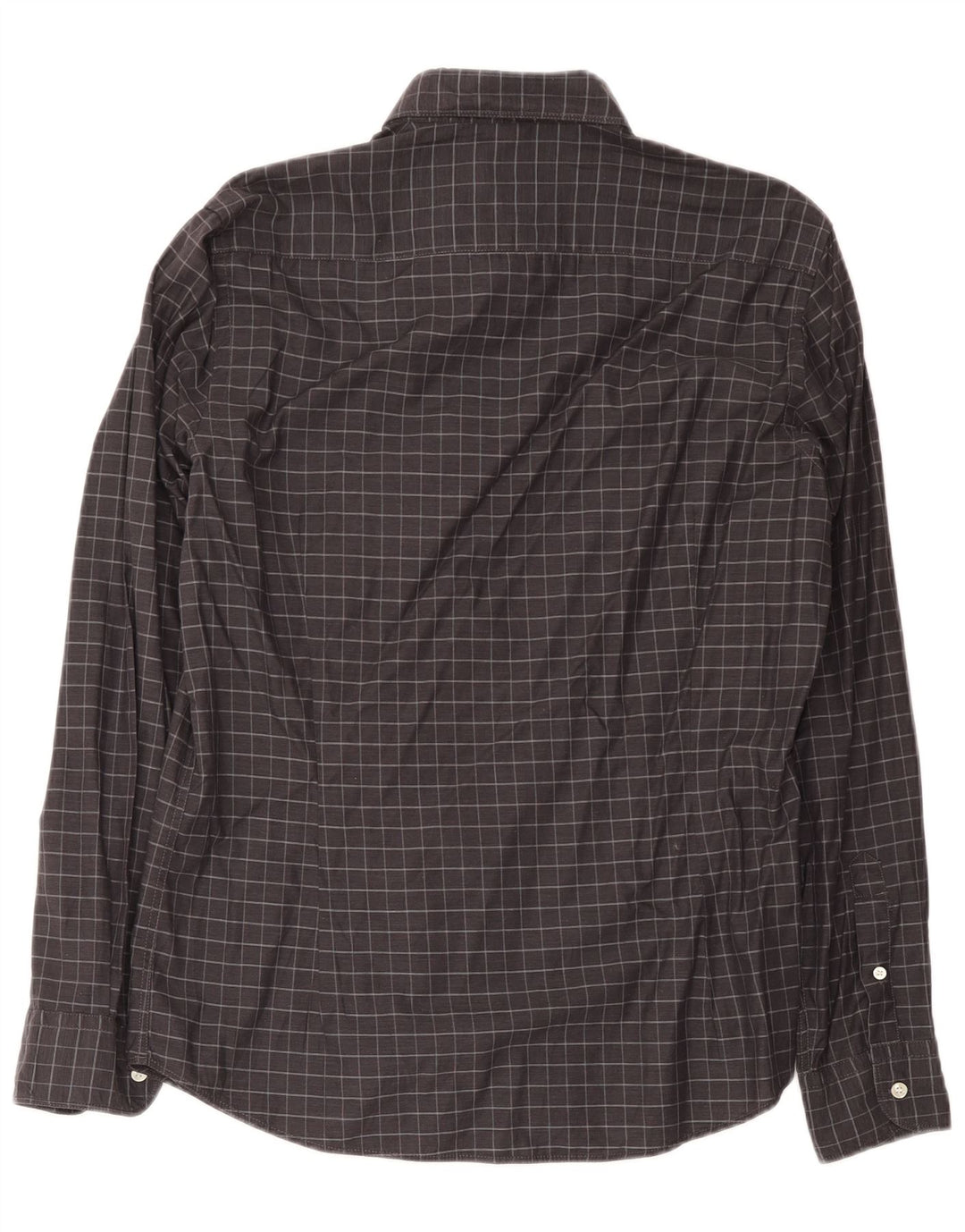 Camisa masculina Massimo Dutti grande algodão xadrez cinza