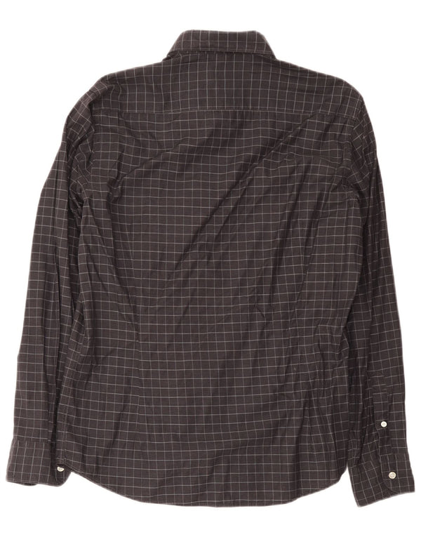 Camisa masculina Massimo Dutti grande algodão xadrez cinza
