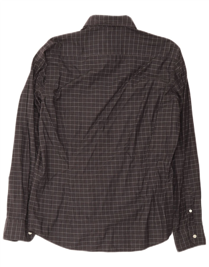 Camisa masculina Massimo Dutti grande algodão xadrez cinza