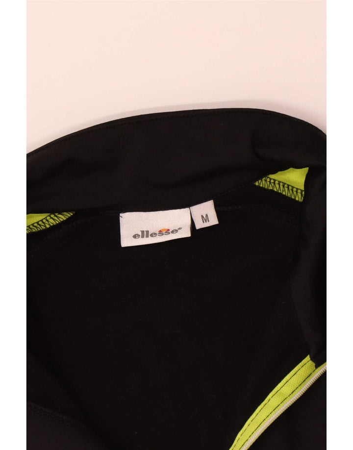 Ellesse Mens Zip Neck Pulôver Treino Top Médio Preto Colourblock