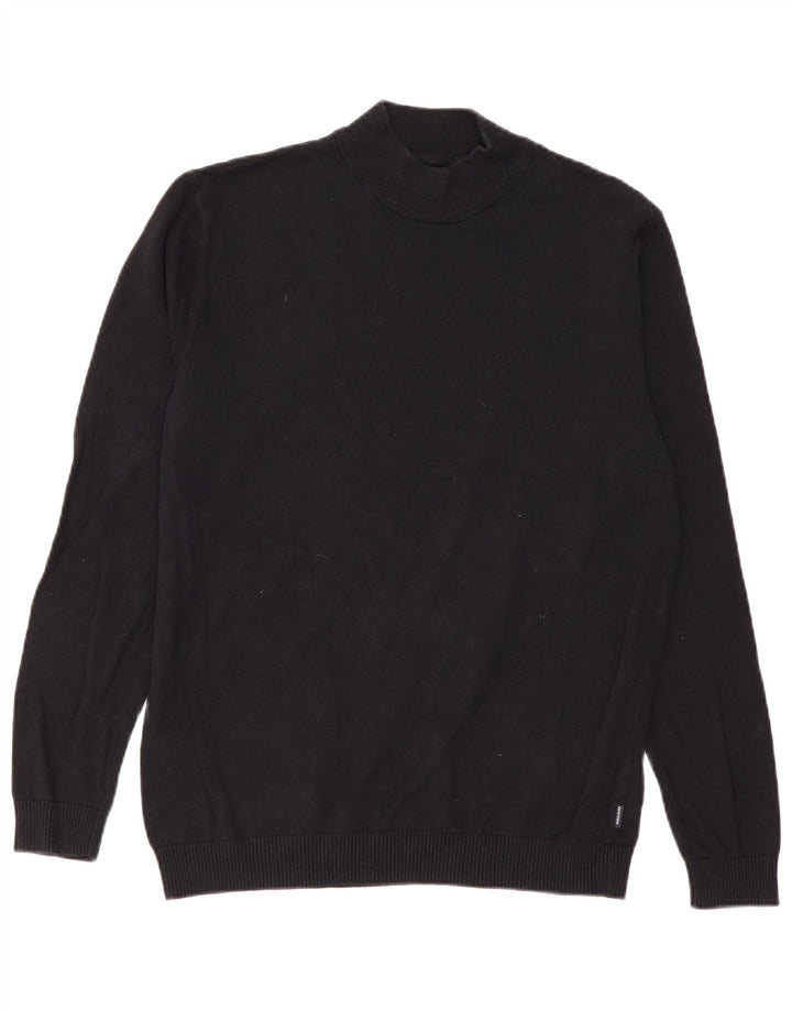 Suéter masculino Jack & Jones com gola tartaruga, grande algodão preto
