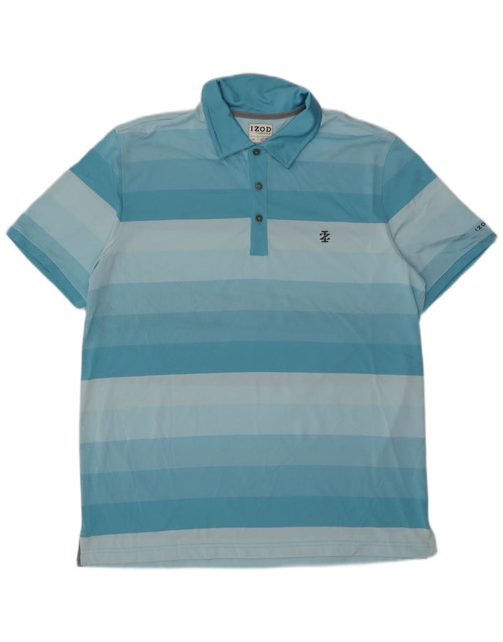 Camisa polo masculina Izod grande poliéster listrado azul