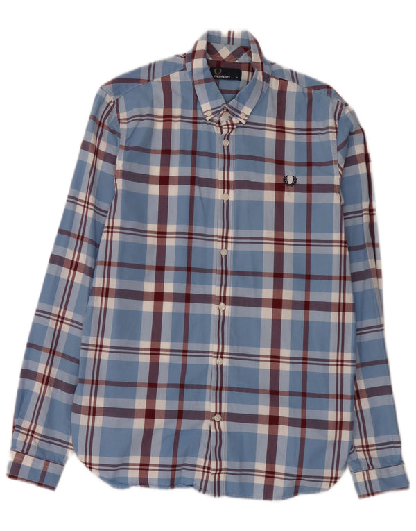 Camisa masculina Fred Perry de algodão xadrez azul médio