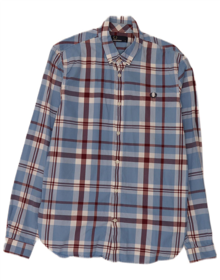 Camisa masculina Fred Perry de algodão xadrez azul médio