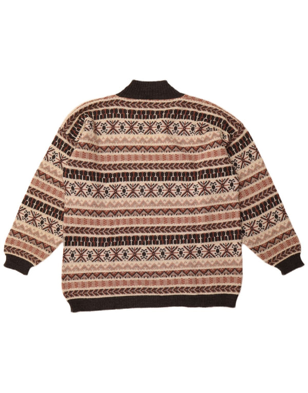 Suéter vintage masculino com gola tartaruga, médio bege, lã Fair Isle