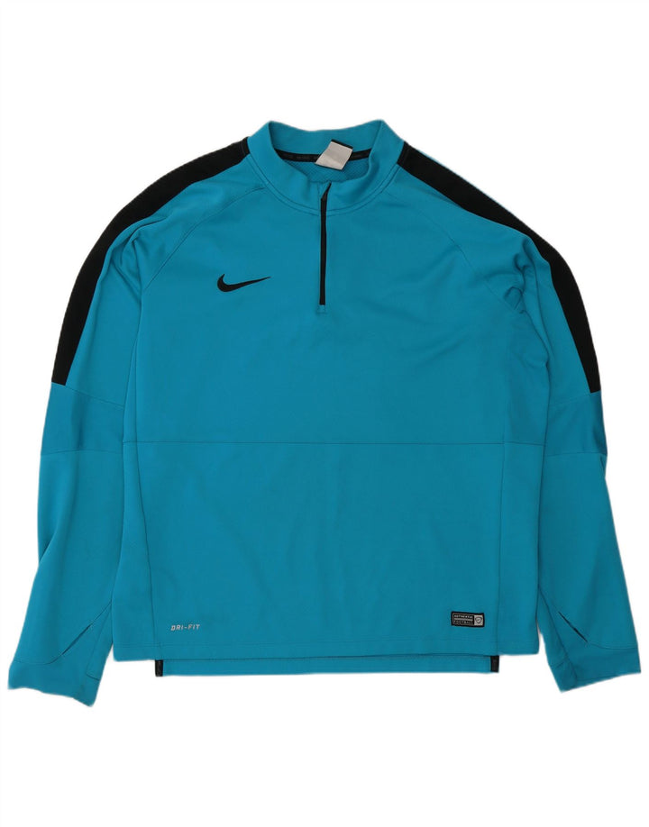 Nike Mens Dri Fit Zip Neck Pullover Treino Top XL Azul Colourblock