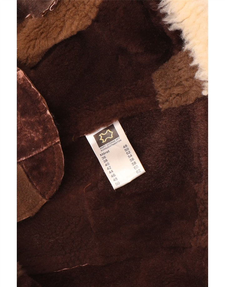 Colete feminino VINTAGE Shearling EU 36 pequeno couro marrom patchwork