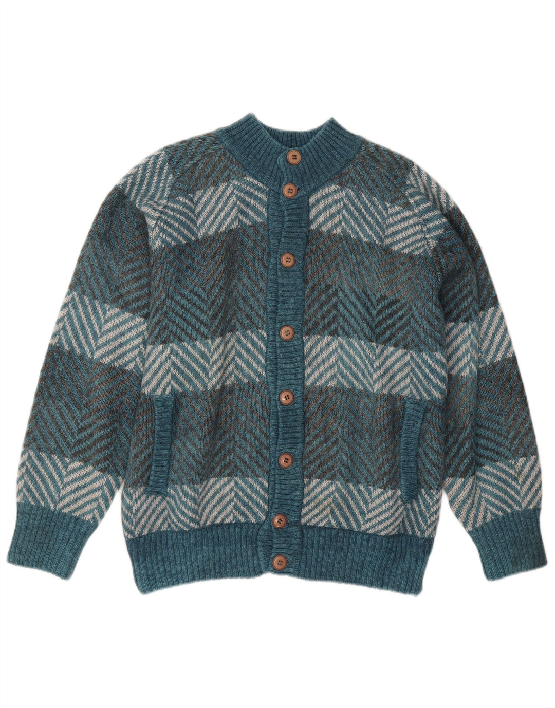 Suéter Cardigan Masculino Vintage Grande Chevron Azul