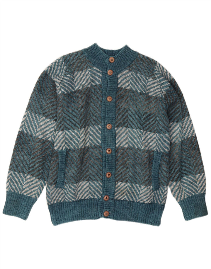 Suéter Cardigan Masculino Vintage Grande Chevron Azul