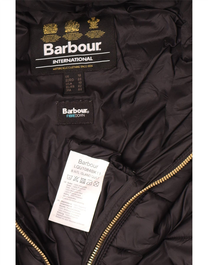 Jaqueta acolchoada com capuz feminina Barbour UK 14 grande poliamida preta