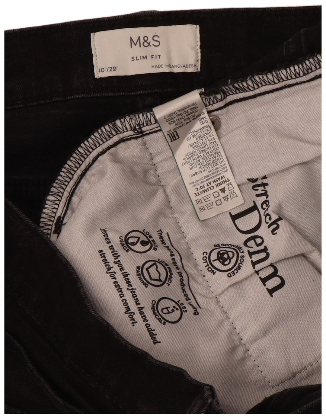 Calça Jeans Slim Masculina Marks & Spencer W40 L29 Algodão Preto