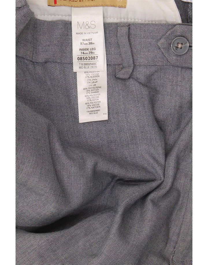 Calça masculina de terno reto Marks & Spencer W38 L29 azul poliéster