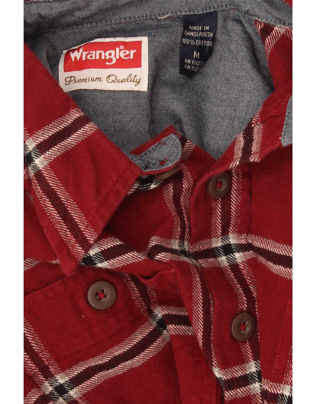 Camisa masculina de flanela Wrangler de algodão xadrez vermelho médio