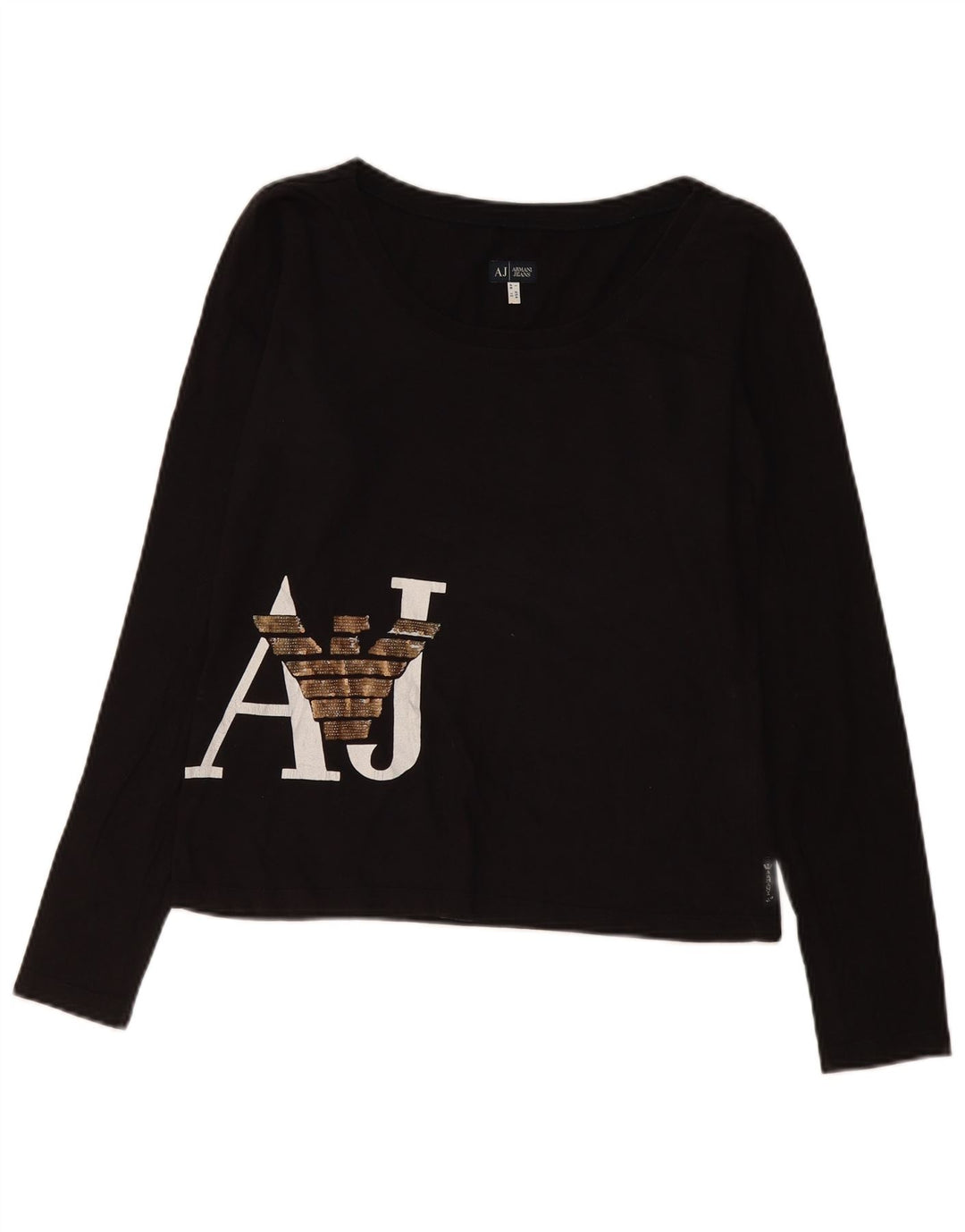 Top gráfico feminino Armani Jeans manga comprida Reino Unido 16 grande preto