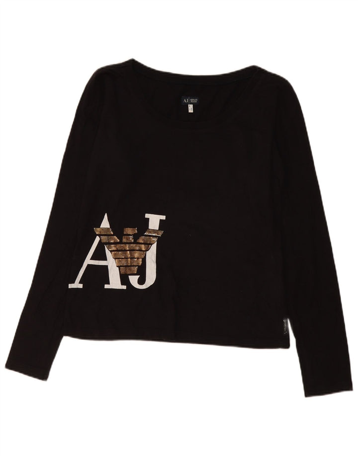 Top gráfico feminino Armani Jeans manga comprida Reino Unido 16 grande preto