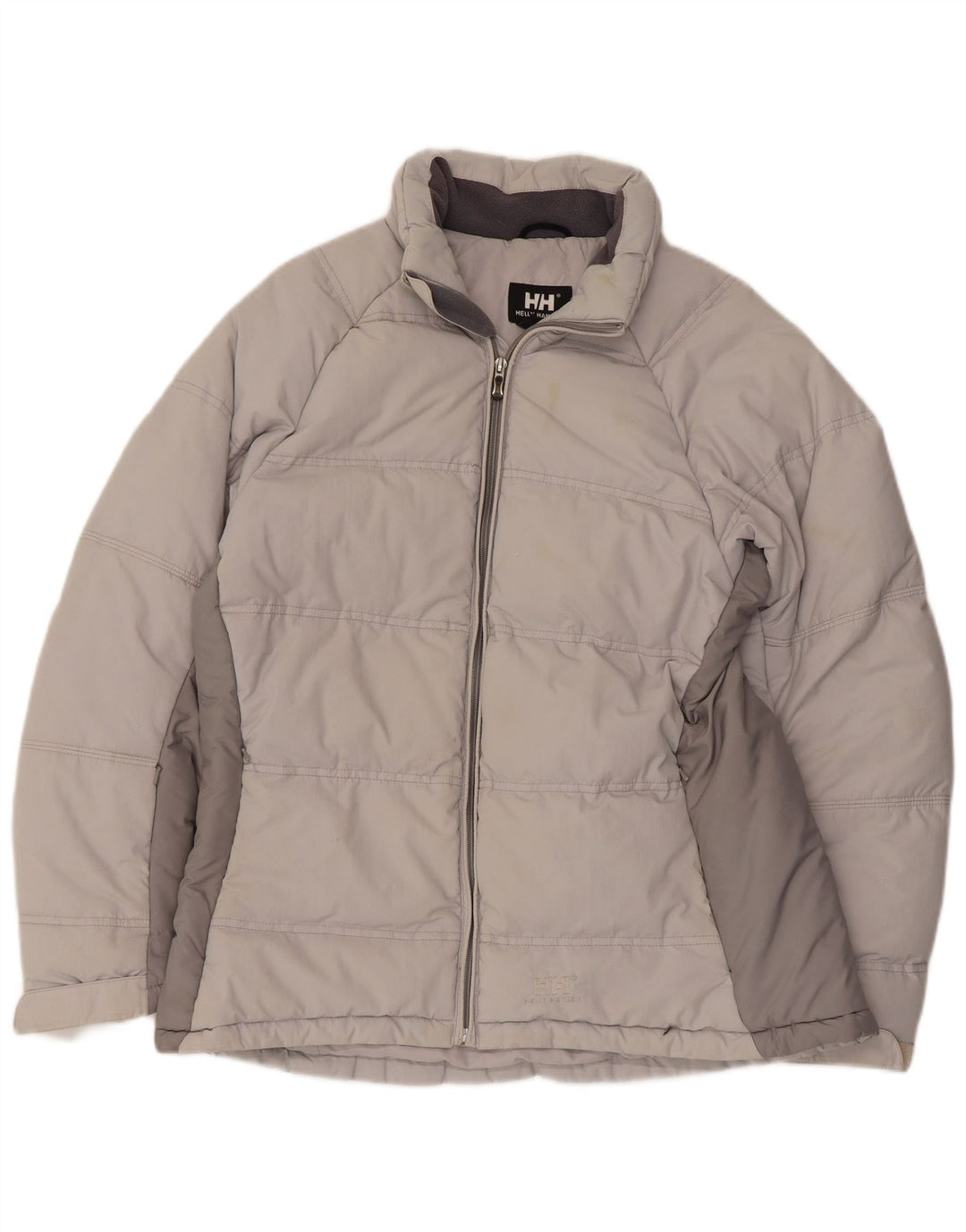 Jaqueta acolchoada feminina Helly Hansen Reino Unido 16 grande bloco colorido cinza nylon