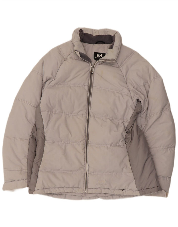 Jaqueta acolchoada feminina Helly Hansen Reino Unido 16 grande bloco colorido cinza nylon