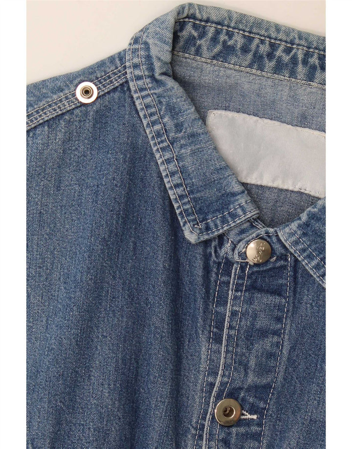 Camisa jeans masculina de manga curta Lemon azul médio