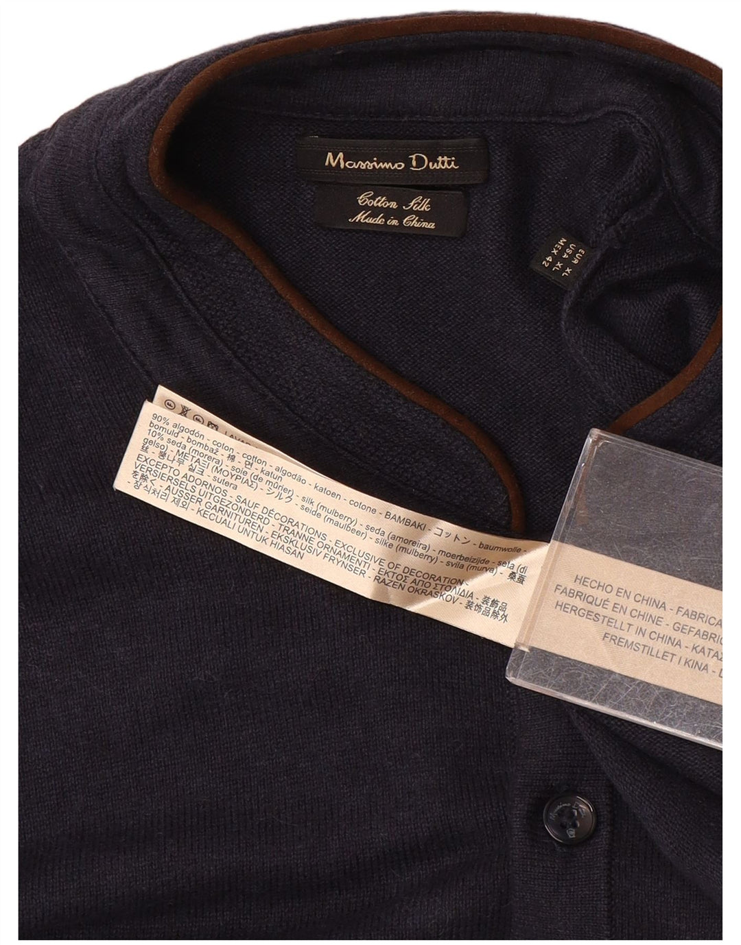 Suéter masculino Massimo Dutti com gola redonda e algodão azul marinho XL