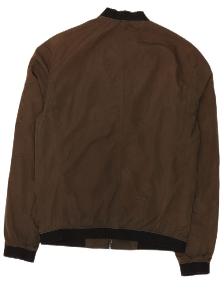 Zara Mens Bomber Jacket UK 36 Pequeno Poliéster Marrom