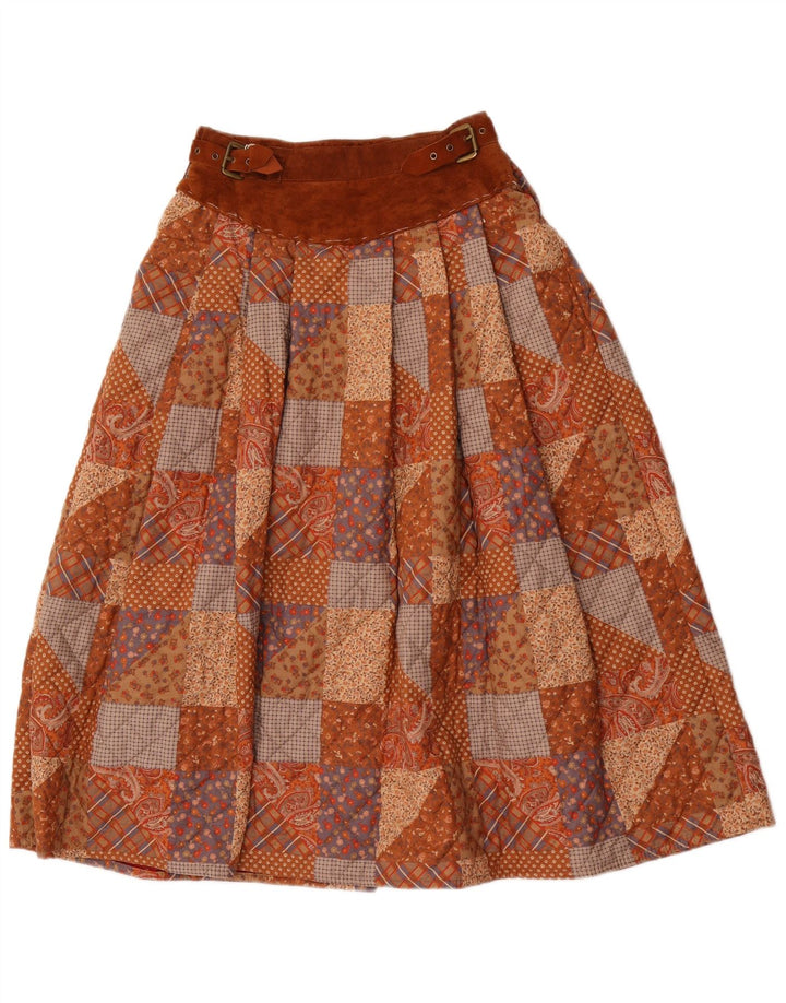 Saia larga feminina Sportmax UK 12 médio W24 marrom patchwork poliéster