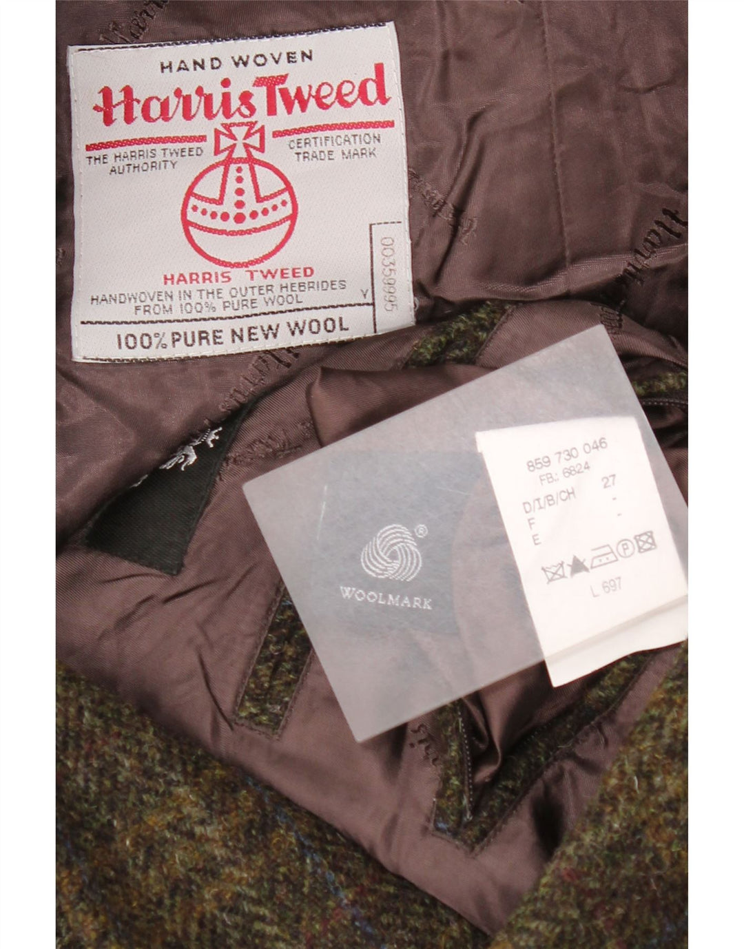 Jaqueta blazer masculina de 2 botões Harris Tweed Reino Unido 46 3XL cáqui xadrez lã virgem