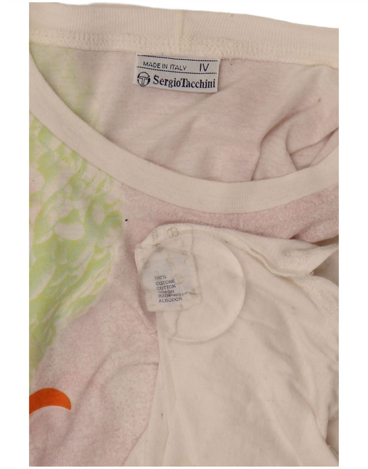SERGIO TACCHINI Camiseta feminina gráfica US 12 grande algodão floral branco