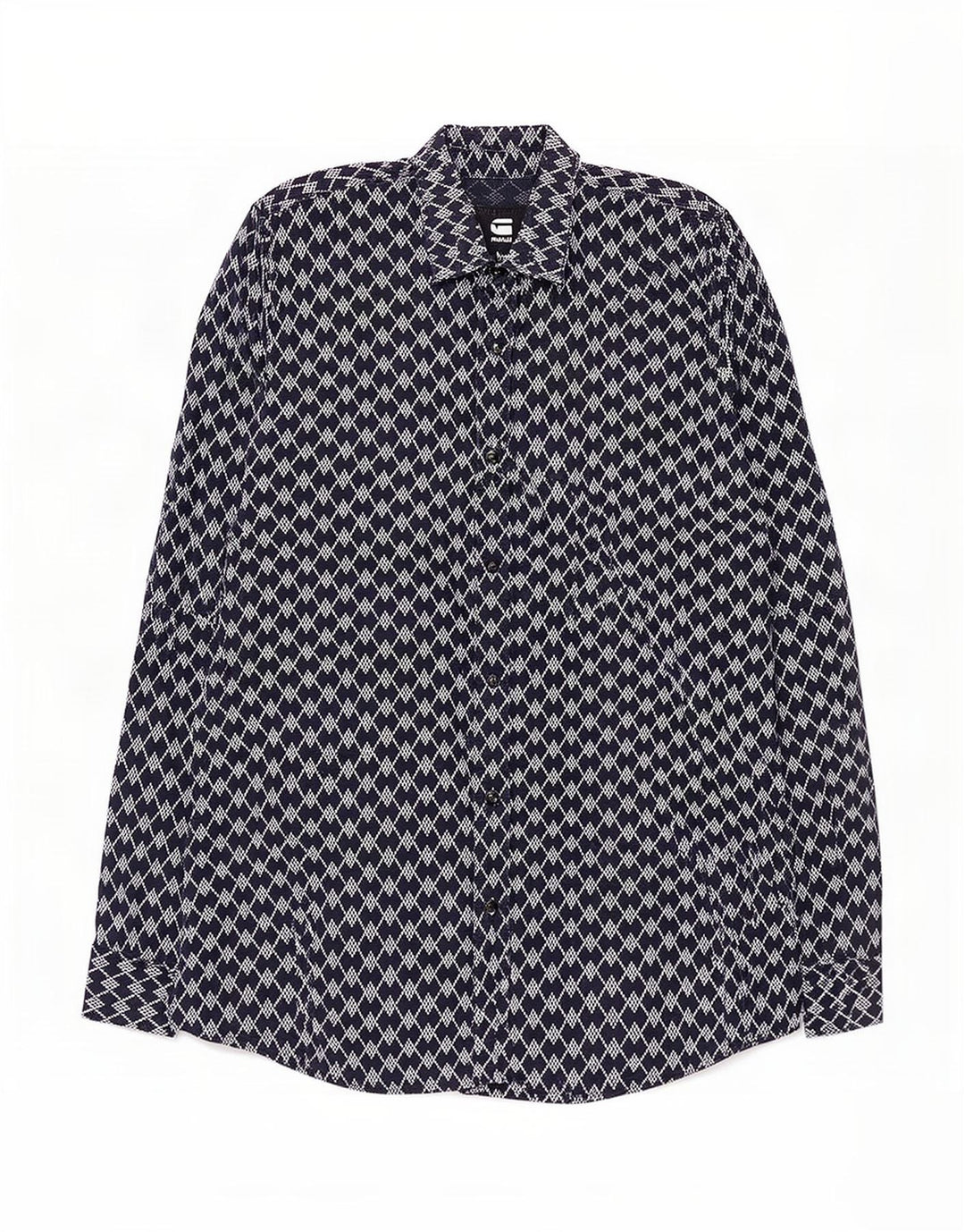 Camisa masculina G-Star de algodão geométrico azul marinho médio