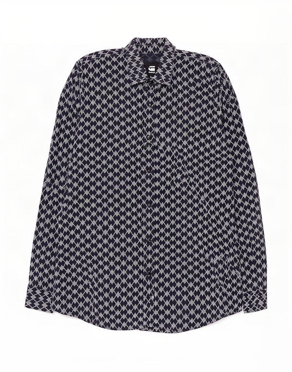 Camisa masculina G-Star de algodão geométrico azul marinho médio