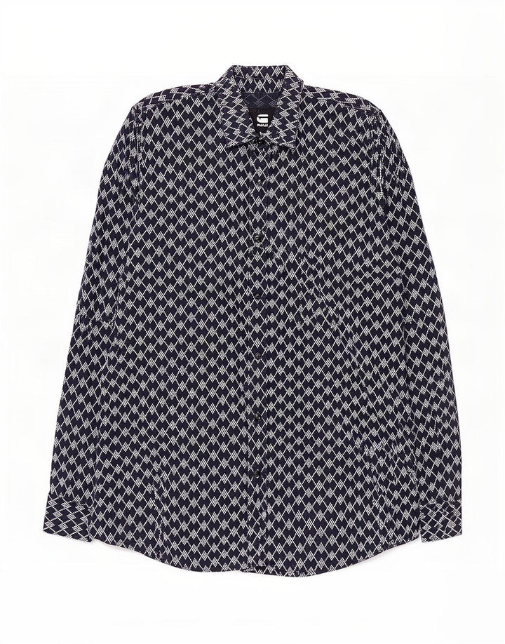 Camisa masculina G-Star de algodão geométrico azul marinho médio