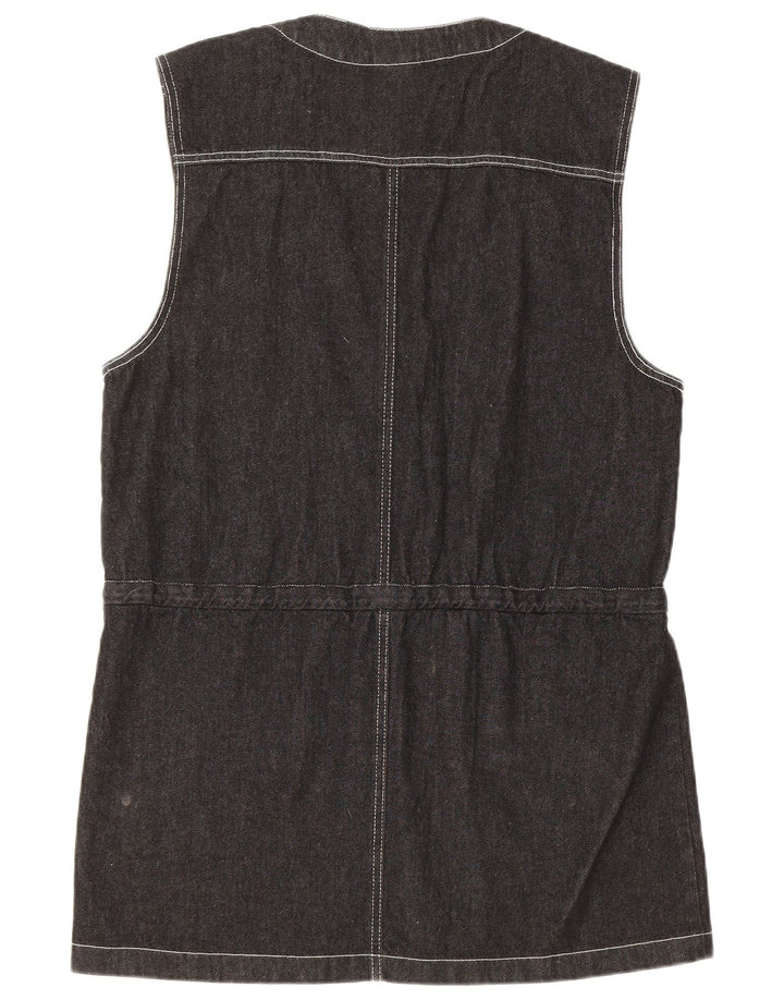 Colete jeans feminino vintage gráfico longline IT 44 médio preto floral