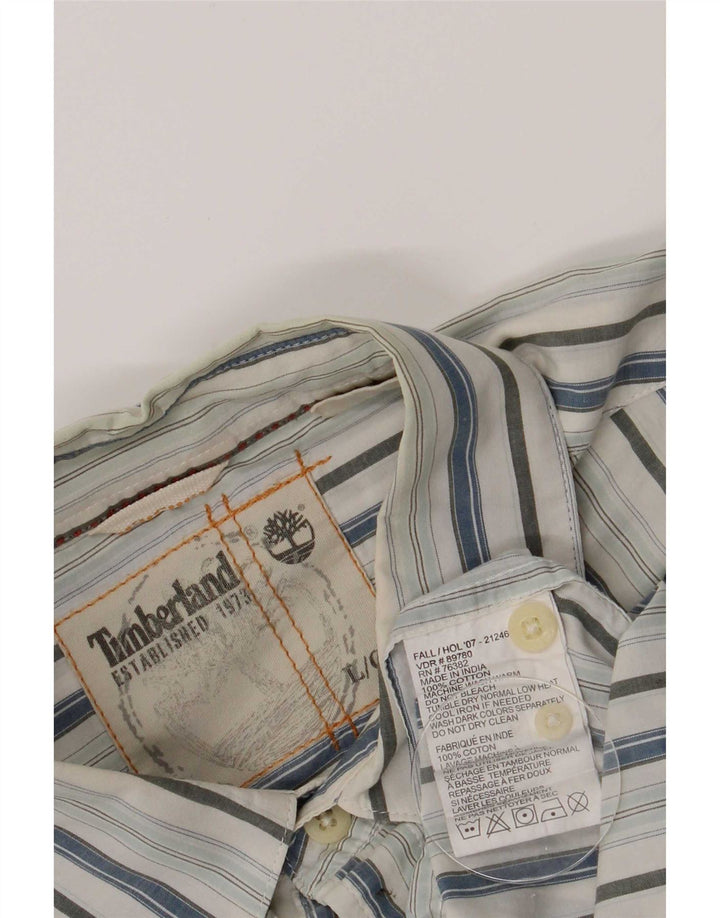 Camisa masculina Timberland grande algodão listrado azul