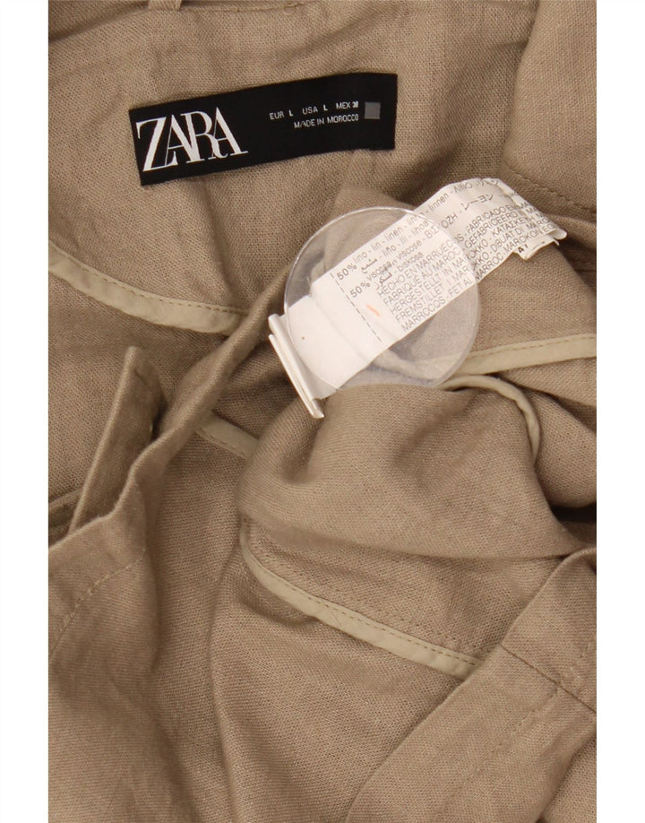 Jaqueta blazer feminina Zara crop oversized com peito duplo Reino Unido 16 grande cáqui