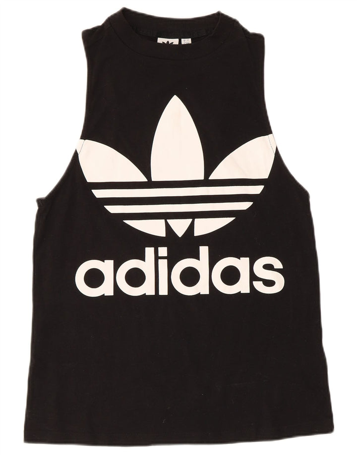 Adidas Womens Graphic Vest Top UK 8 Pequeno Algodão Preto