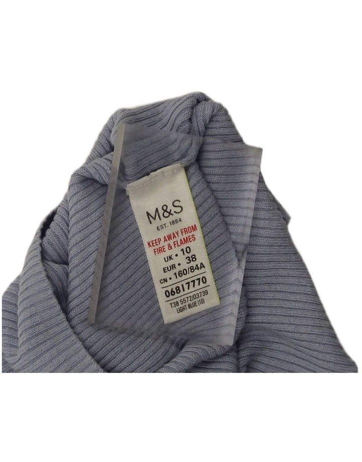 Top feminino Marks & Spencer manga comprida UK 10 viscose azul pequena