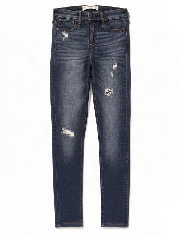 Jeans femininos Hollister desgastados slim EUA 7 médio W28 L26 azul marinho