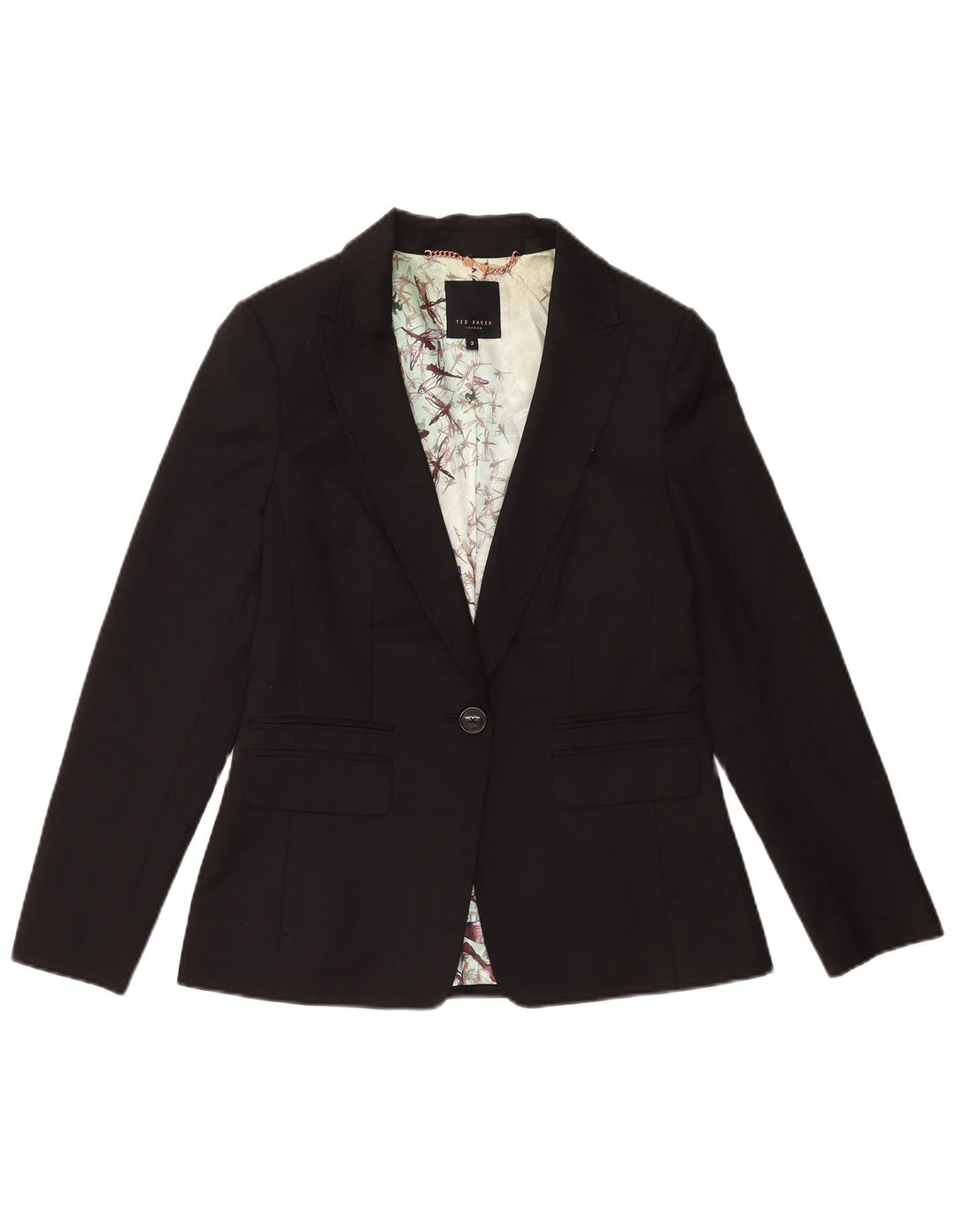 Jaqueta blazer feminina de 1 botão Ted Baker tamanho 3 lã preta média