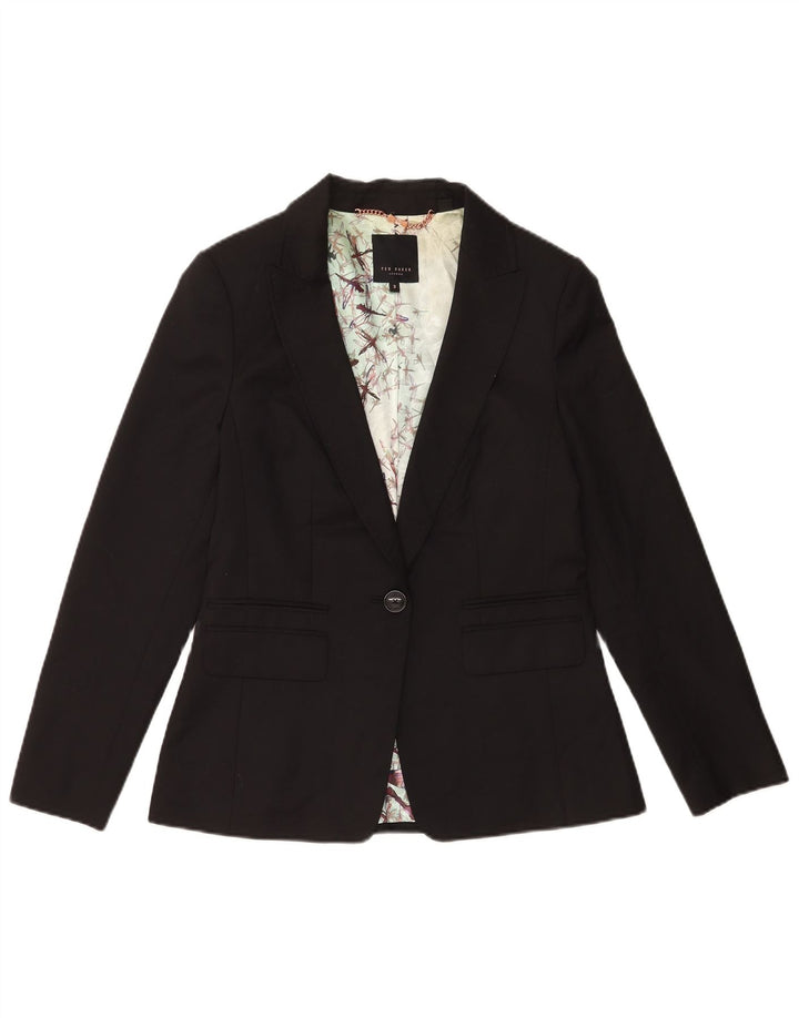 Jaqueta blazer feminina de 1 botão Ted Baker tamanho 3 lã preta média