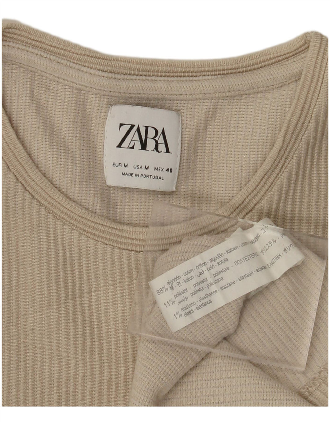 ZARA Top masculino de manga comprida de algodão bege médio