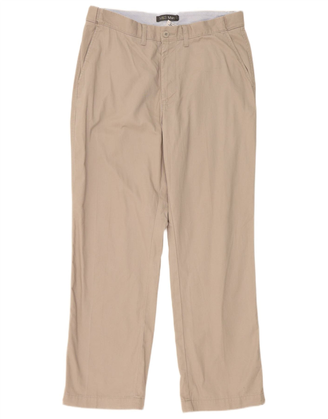 Calça chino reta masculina Marks & Spencer W36 L31 poliéster cinza