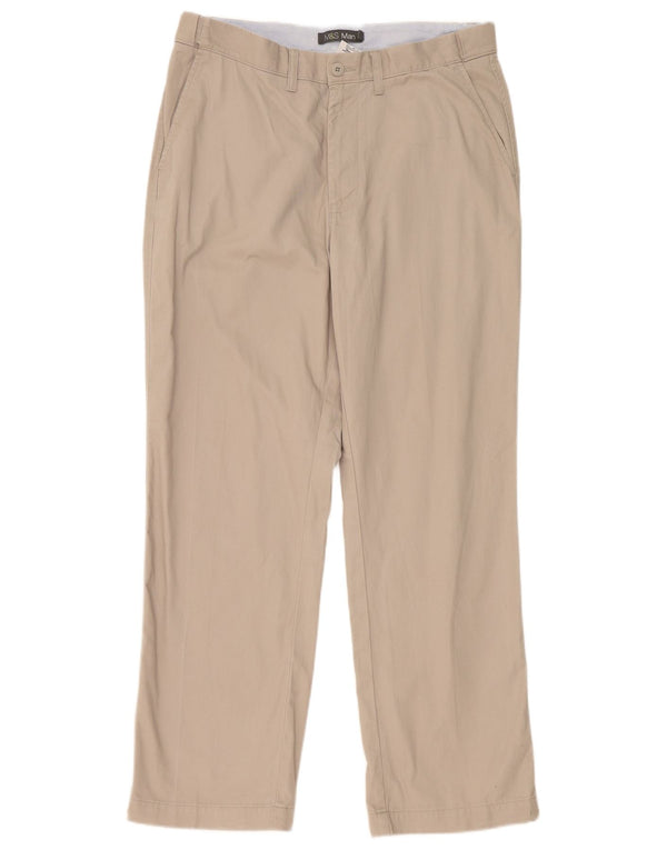 Calça chino reta masculina Marks & Spencer W36 L31 poliéster cinza